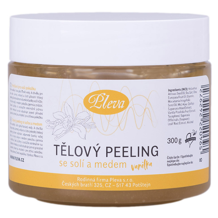 PLEVA Tělový peeling se solí a medem vanilka 300 g
