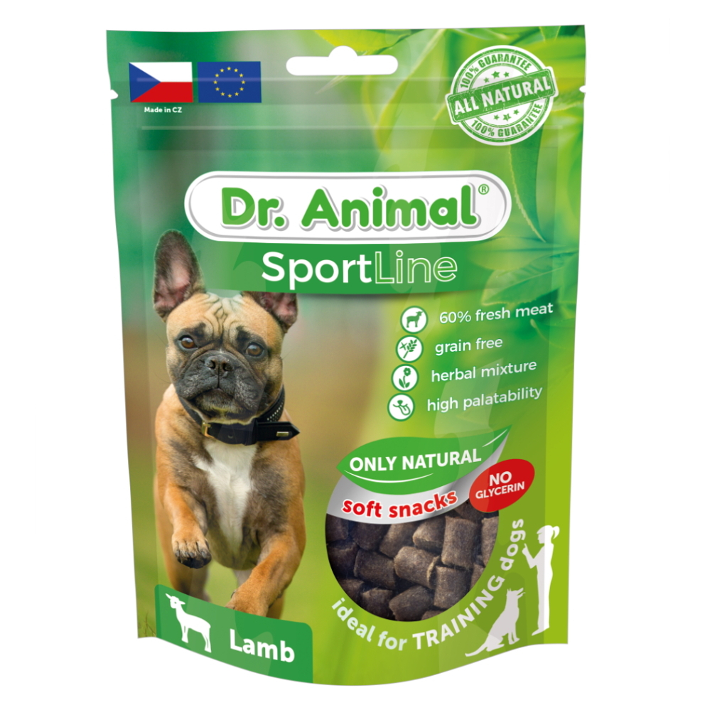Levně DR. ANIMAL Sportline pochoutka jehněčí pro psy 100 g