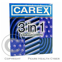 Prezervativ CAREX 3in1 s troj.vrásněním povrch.3ks