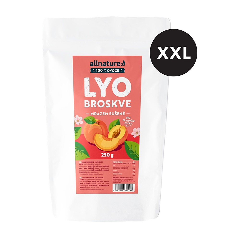 ALLNATURE Broskev sušené mrazem XXL 250 g