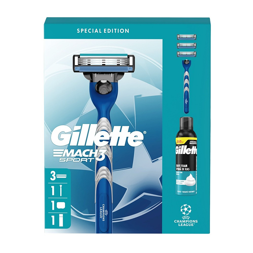 GILLETTE Vánoční kazeta Mach3 strojek + 3 náhradní břity + pěna 250 ml