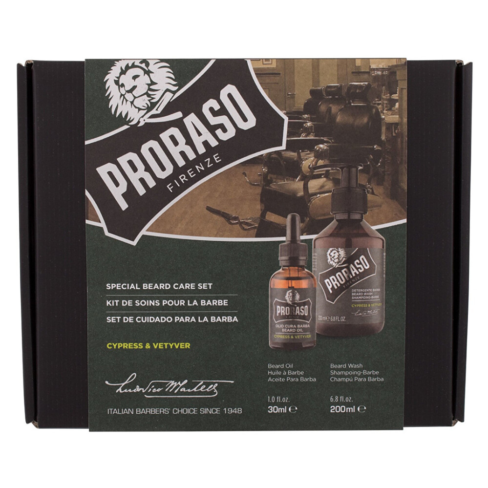 E-shop PRORASO Dárková sada přípravků na plnovous Cypress & Vetyver Šampon na vousy 200 l + olej na vousy 30 ml