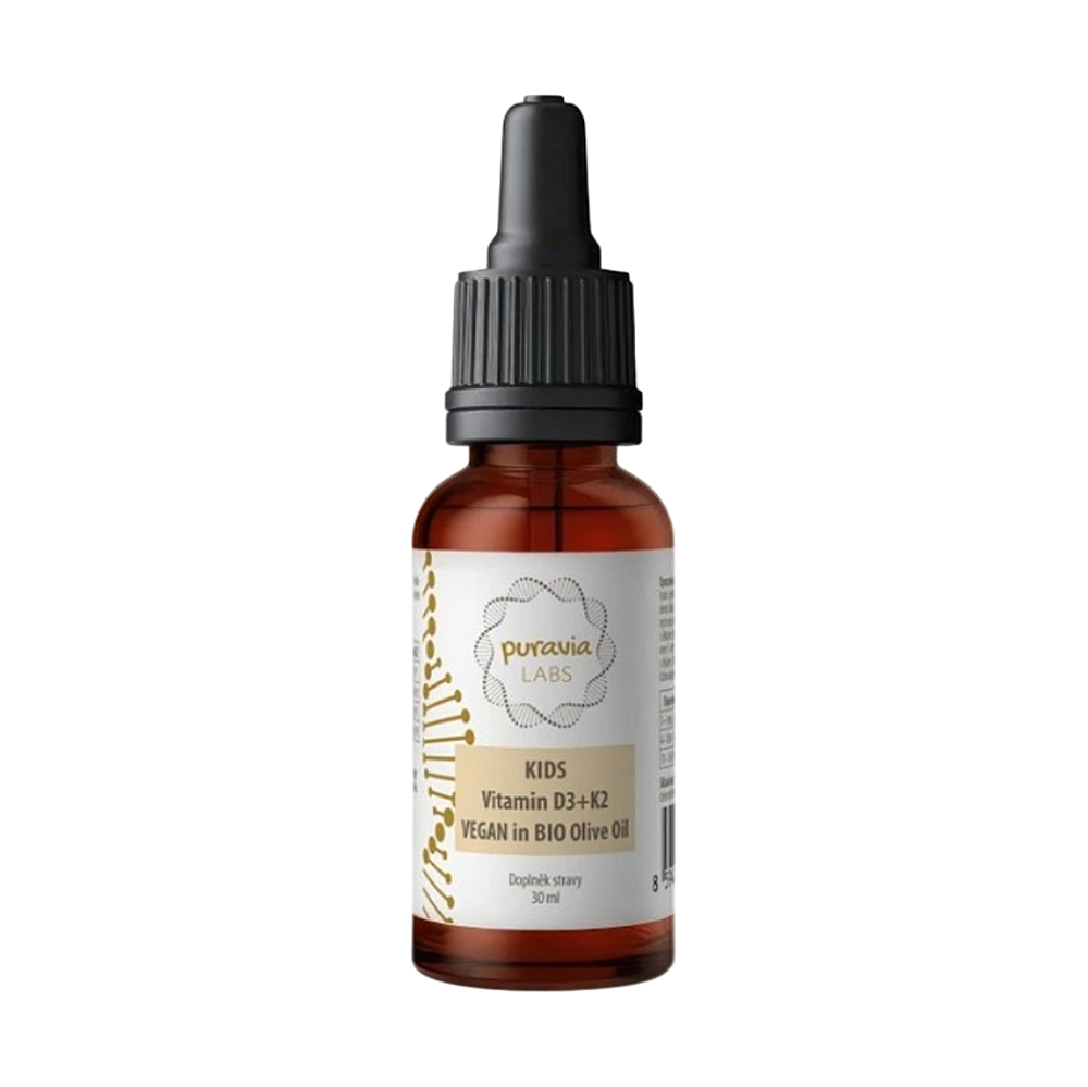 PURAVIA LABS Kids vitamín d3 + k2 v bio olivovém oleji vegan 30 ml