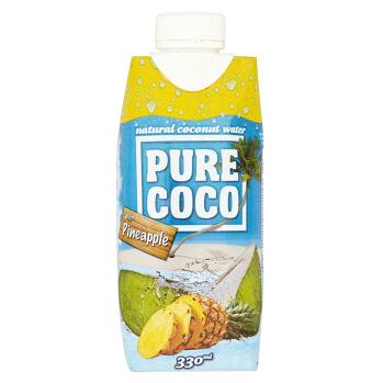 PURE COCO 100% kokosová voda s příchutí ananasu 330 ml, expirace