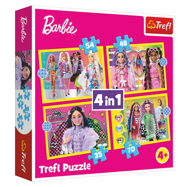 Levně TREFL Puzzle 4v1 Šťastný svět Barbie Mattel 4 ks