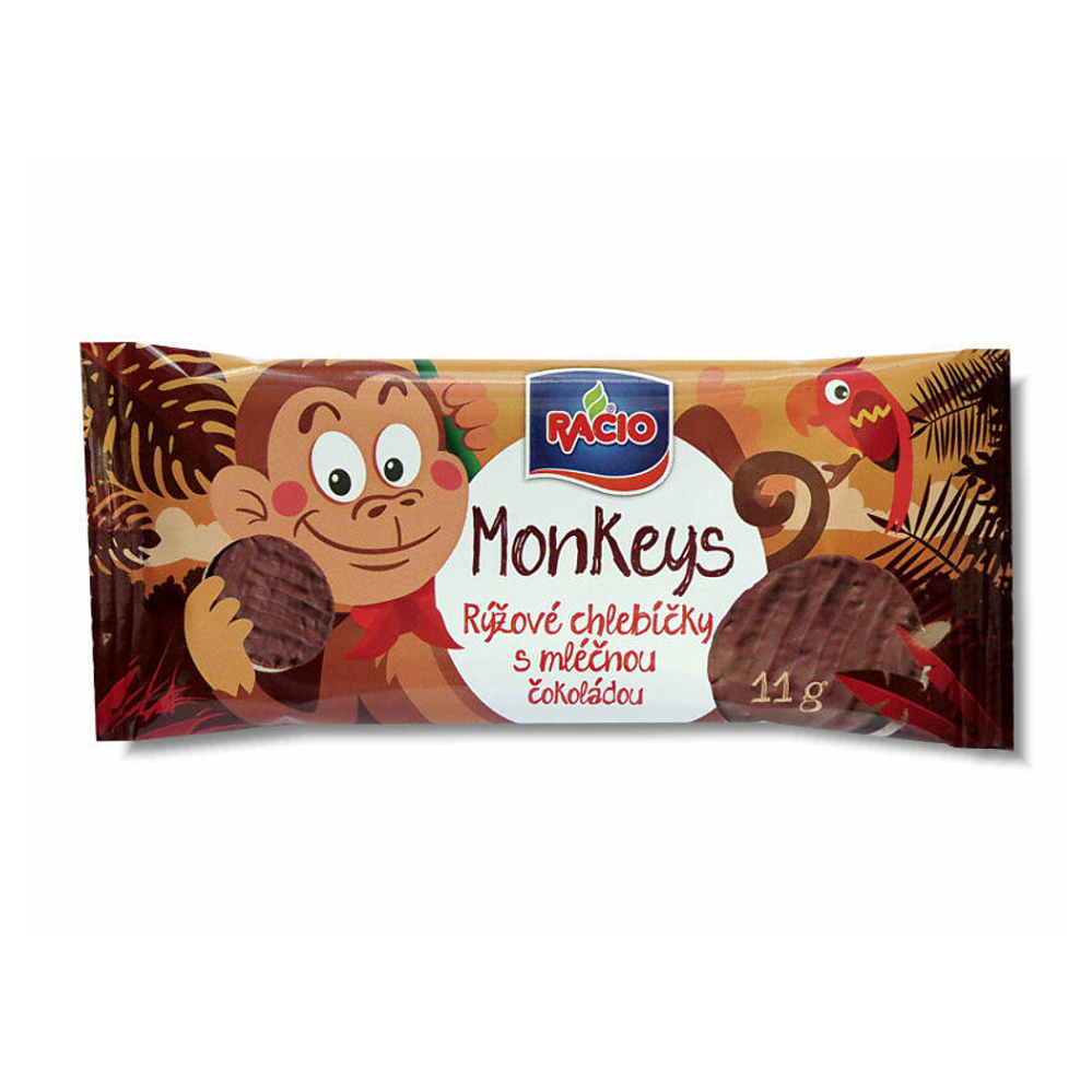Levně RACIO Monkeys rýžové chlebíčky s mléčnou čokoládou 11 g