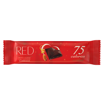 RED Hořká čokoládová tyčinka s pomerančovou příchutí a mandlemi bez přidaného cukru 26 g