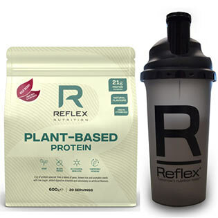 REFLEX NUTRITION Plant based protein příchuť kakao a karamel 600 g + šejkr 500 ml ZDARMA