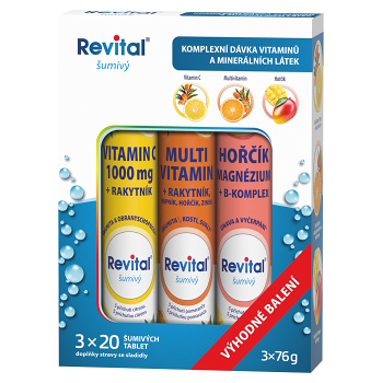REVITAL Vitamin C + multivitamin + hořčík 3 x 20 šumivých tablet (Hořčík, magnézium) - Vícesložkové