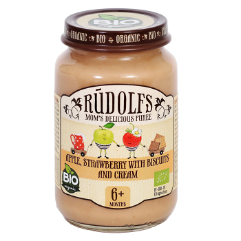 RUDOLFS Bio jablko, jahody, sušenky, smetana 6m+ 190 g