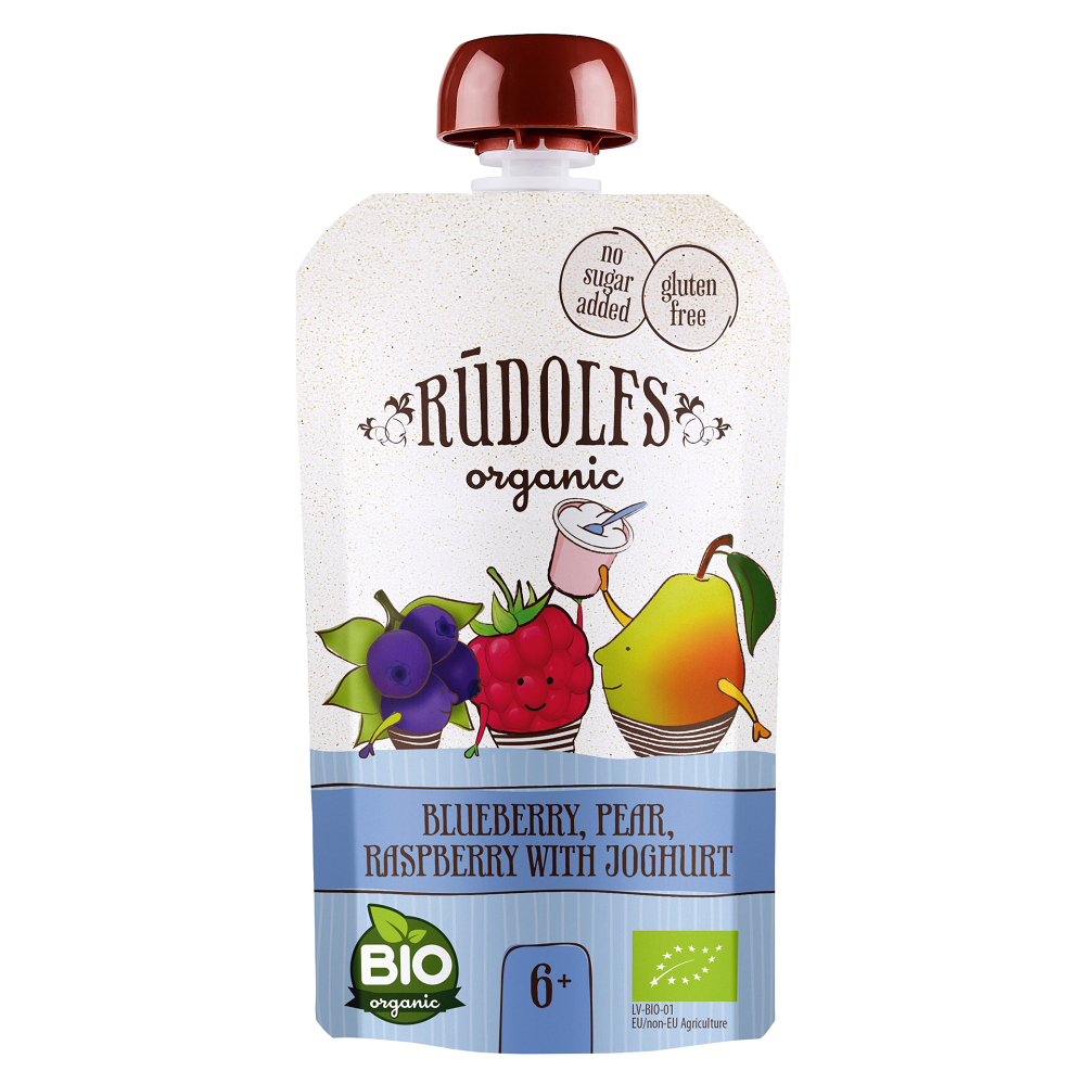 RUDOLFS Bio kapsička borůvka, hruška, malina s jogurtem 6m+ 110 g