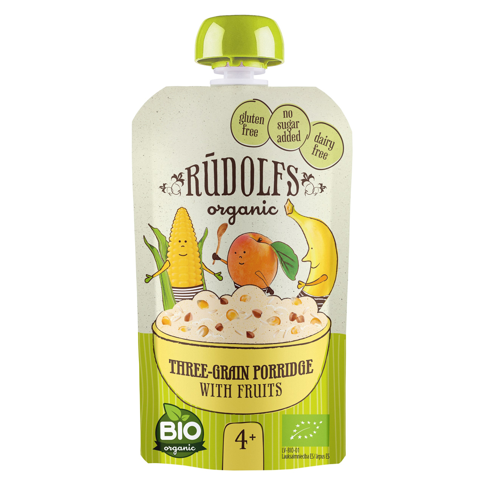 Levně RUDOLFS Bio kapsička obilná 3zrnná kaše s ovocem 4m+ 110 g