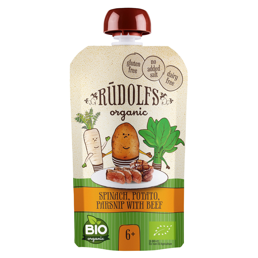 Levně RUDOLFS Bio kapsička špenát, brambory, pastinák s hovězím masem 6m+ 110 g