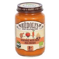 RUDOLFS Bio zelenina s těstovinami a kuřecím masem 8m+ 190 g