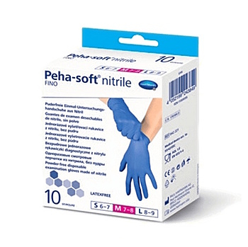 PEHA-SOFT Nitrile Fino Rukavice vyšetřovací velikost M 10 kusů (Jednorázové vyšetřovací rukavice) - Jednorázové, Nesterilní, Nepudrované
