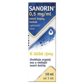 SANORIN 0.5mg/ml nosní kapky, roztok 10 ml (Rýma) - Jednosložkové
