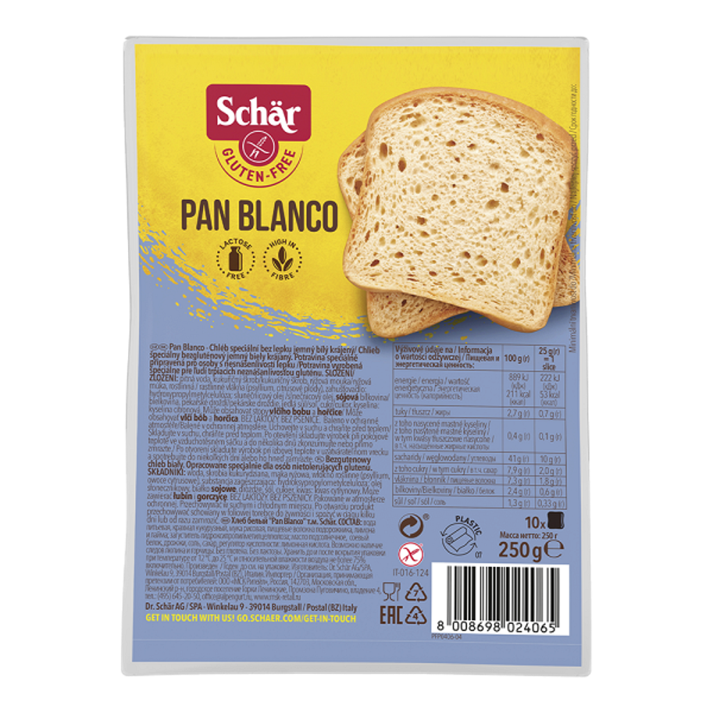 Levně SCHÄR Pan Blanco bílý krájený chléb bez lepku 250 g