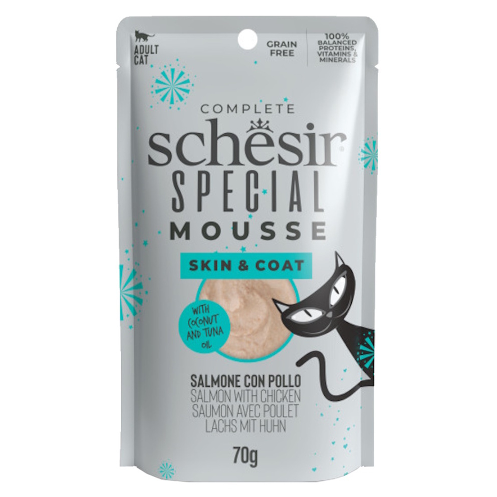 SCHESIR Special Mousse Skin&Coat kapsička pro kočky losos a kuře 70 g