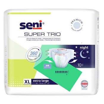 SENI Super Trio inkontinenční plenkové kalhotky s lepítky XL 10ks (Inkontinenční kalhotky zalepovací)