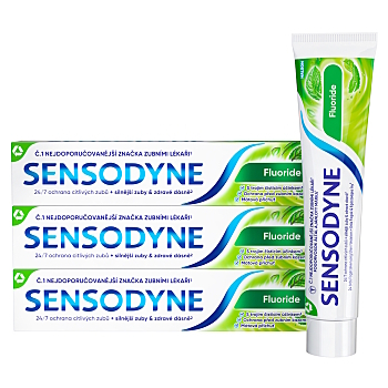 SENSODYNE Fluoride Zubní pasta 3 x 75 ml (Zubní pasty na citlivé zuby a dásně) - Zklidňující, Ochranný, Klasické, Ošetřující