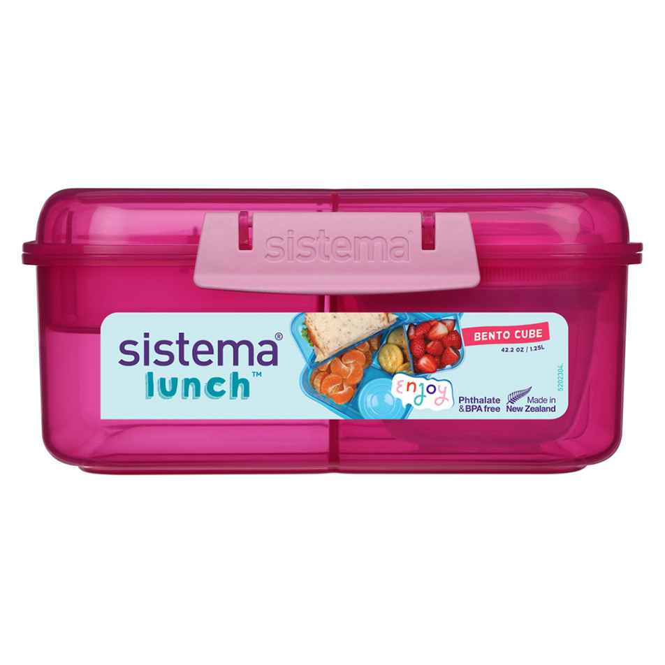 SISTEMA Lunch Krabička 3 komory + 2 tácky + kelímek růžová 1,25 l