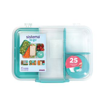 SISTEMA To Go Tříkomorová krabička s nádobou a miskou zelená  1,48 l (Boxy na svačinu)