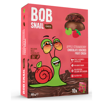 ŠNEK BOB V mléčné čokoládě jablko-jahoda 100 g (Sušenky, piškoty a dětské křupky)
