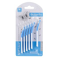SOFTDENT Butterfly Mezizubní kartáček zahnutý M 6 kusů