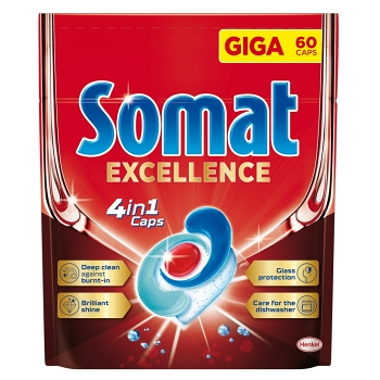 SOMAT Excellence 4in1 Kapsle do myčky 60 kusů (Kapsle a tablety do myčky) - Čistící