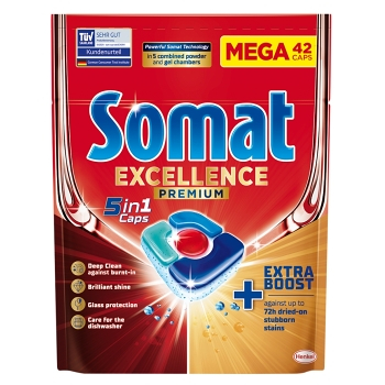 SOMAT Excellence Premium 5in1 Kapsle do myčky 42 kusů (Kapsle a tablety do myčky) - Čistící