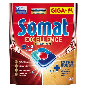 SOMAT Excellence Premium 5in1 Kapsle do myčky 65 kusů (Kapsle a tablety do myčky) - Čistící