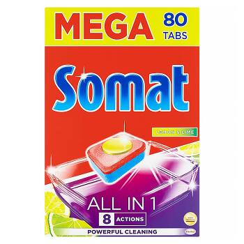 SOMAT Mega All in 1 Lemon & Lime tablety do myčky na nádobí 80 tablet (Přípravky do myčky) - Čistící