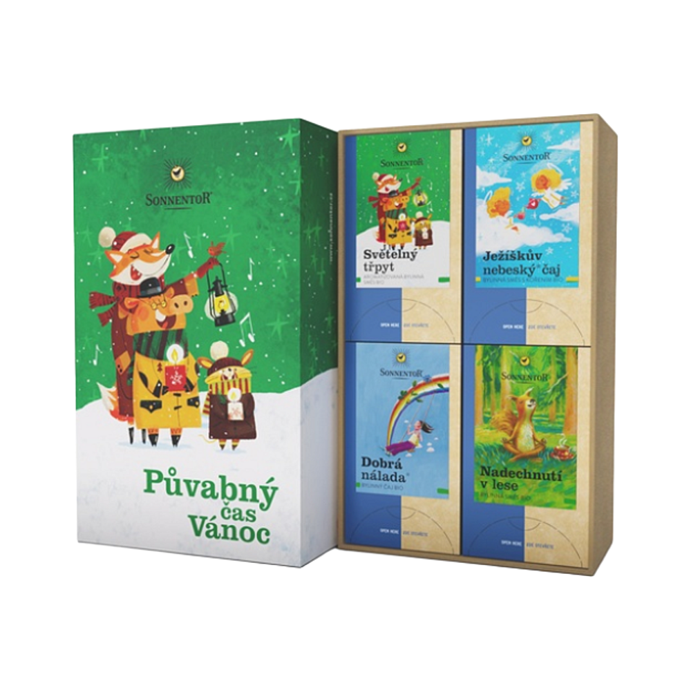 SONNENTOR Kazeta dárková čajová půvabný čas Vánoc BIO 4 kusy