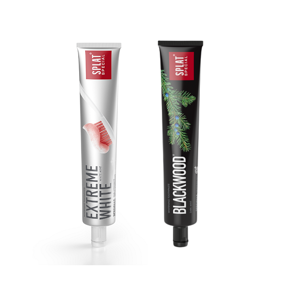 SPLAT Duo sada Special Extreme White a Blackwood zubní pasty 2x75 ml