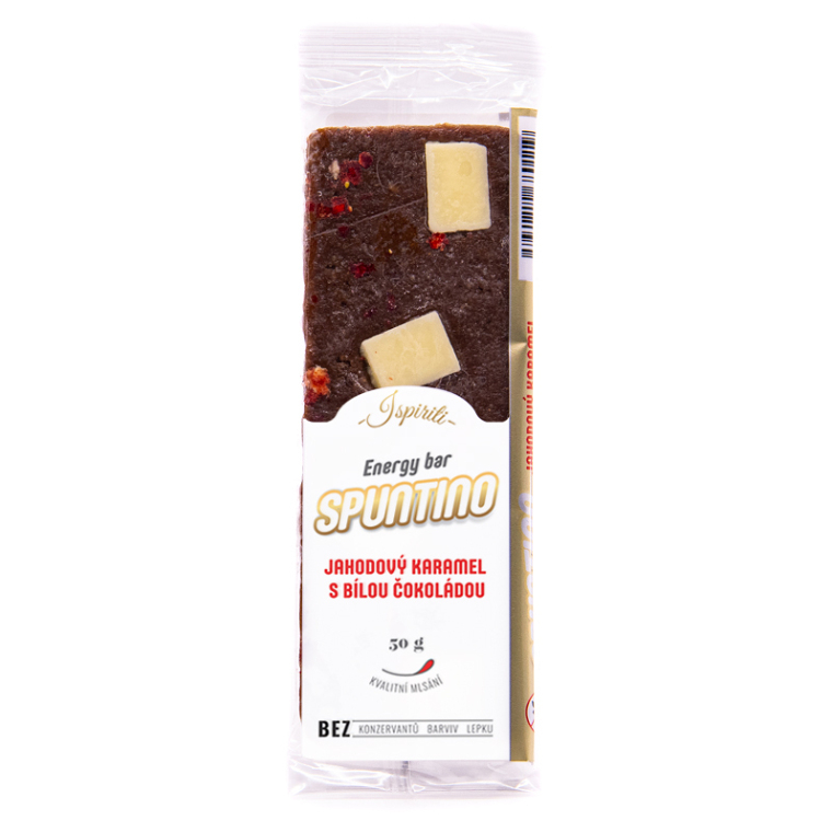 E-shop SPUNTINO Tyčinka jahodový karamel s bílou čokoládou 50 g