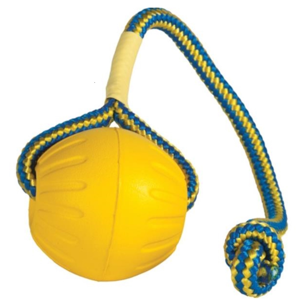 E-shop STARMARK Durafoam Gumový míč pro psy se šňůrkou žlutý 1 ks, Velikost: M