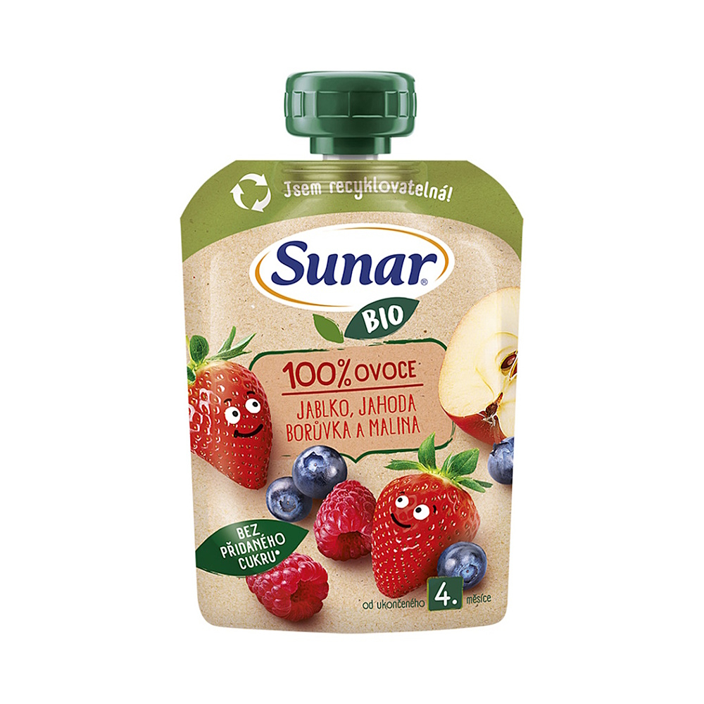 Sunar Kapsička 4m+ jablko jah.borův.mal.BIO 100g koupíte na Lekarna.cz