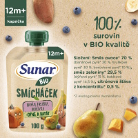 SUNAR Ovocná kapsička banán, hruška, dýně, batáty a borůvky BIO 100 g