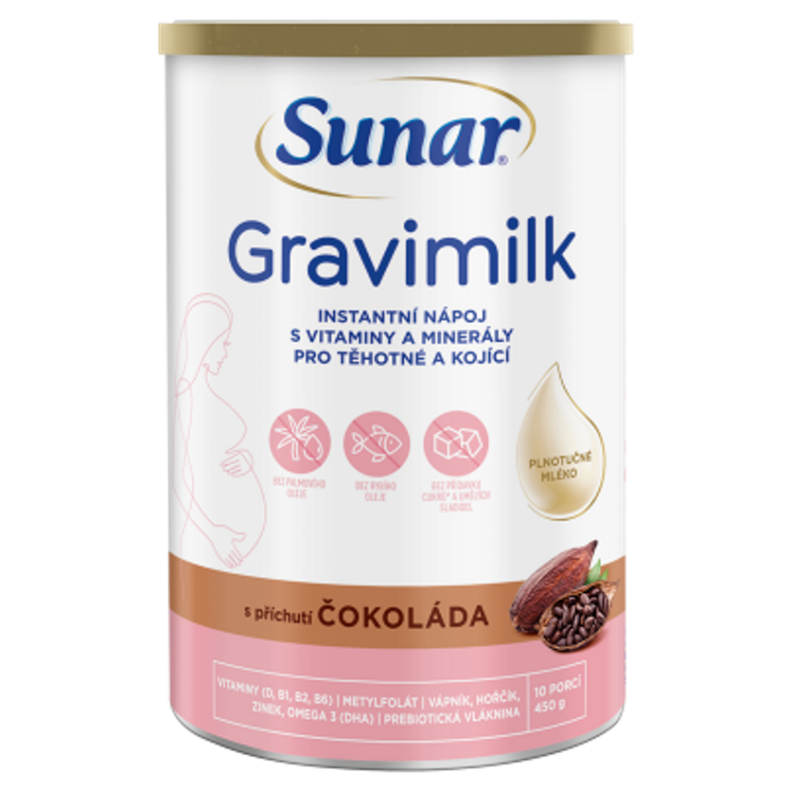 Levně SUNAR Gravimilk s příchutí čokolády pro těhotné a kojící ženy 450 g