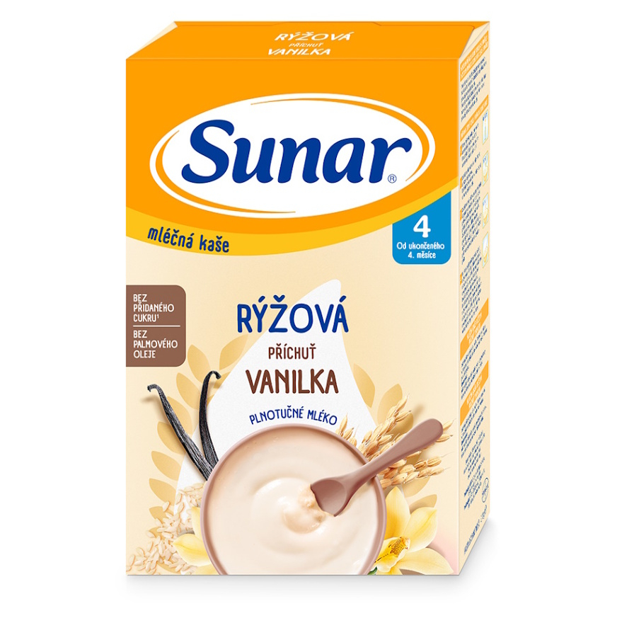 Levně SUNAR Mléčná rýžová kaše vanilková 4m+ 210 g