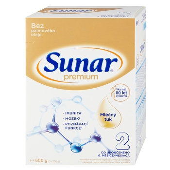 SUNAR Premium 2 Pokračovací kojenecké mléko od 6.měsíce 600 g