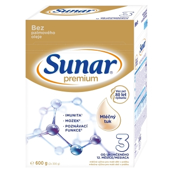 SUNAR Premium 3 Pokračovací batolecí mléko od 12. měsíců 600 g