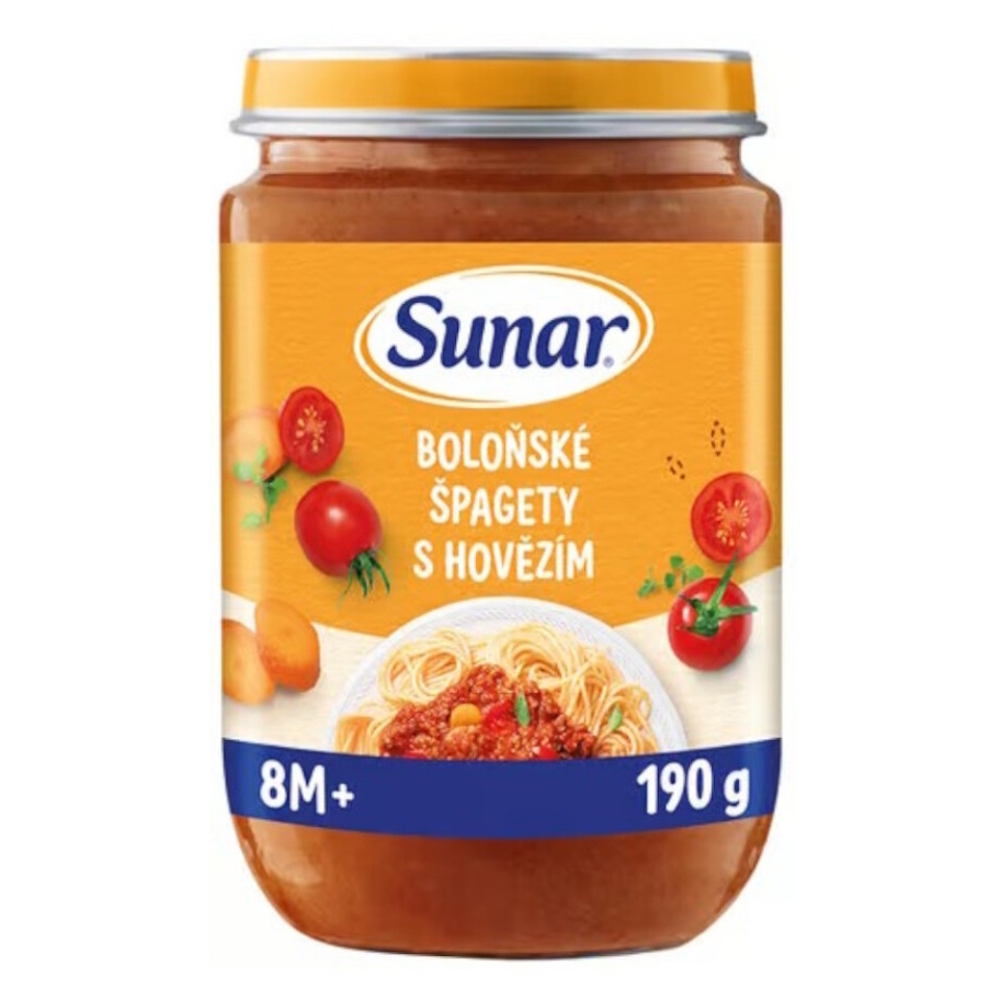 SUNAR Příkrm boloňské špagety s hovězím masem 8m+ 190 g