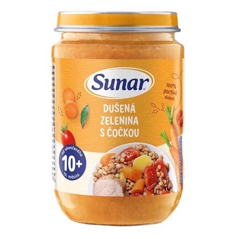 SUNAR Příkrm dušená zelenina s čočkou 10m+ 190 g
