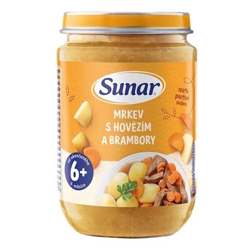 SUNAR Příkrm mrkev s hovězím a bramorem 6m+ 190 g