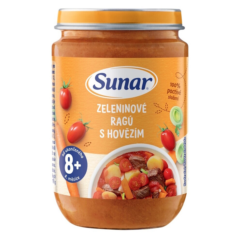 SUNAR Příkrm zeleninové ragú s hovězím masem 8m+ 190 g