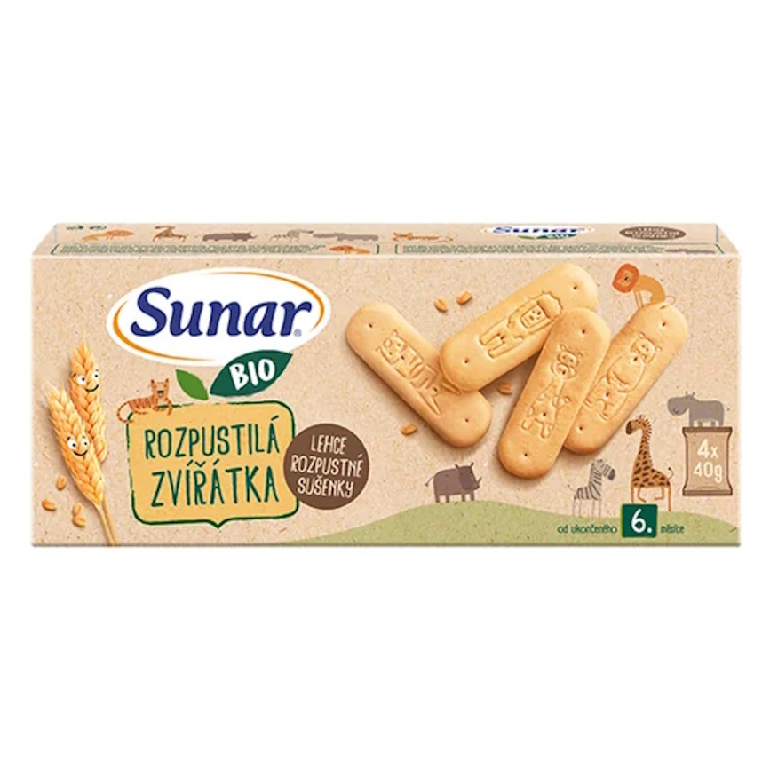 SUNAR Rozpustilá zvířátka sušenky 6m+ BIO 4 x 40 g