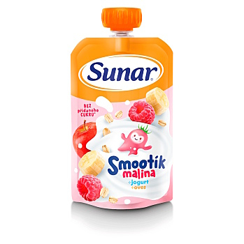 SUNAR Smootík malina jogurt oves kapsička 12m+ 120 g (Svačinové kapsičky)