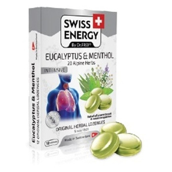 SWISS ENERGY pastilky s 20 bylinami, mentolem a eukalyptem 12 pastilek