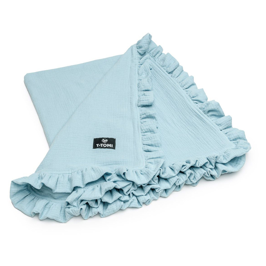 E-shop T-TOMI Mušelínová deka s volánkem blue 80 x 100 cm